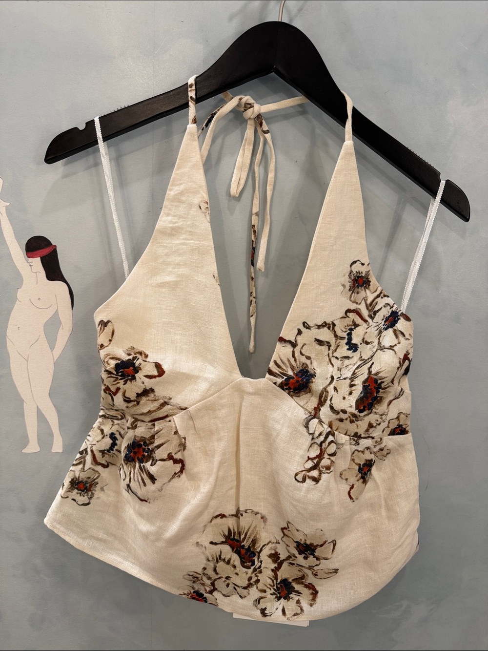 SIR Freja Floral Linen Halter Top in Cream - Picture 1 of 5